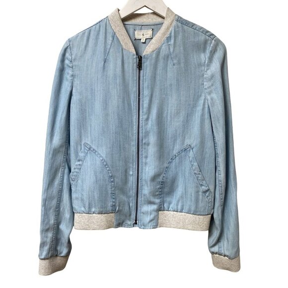 Lou & Grey Chambray BomberJacket Size Small Blue Denim Lyocell Zip Front - Picture 1 of 8